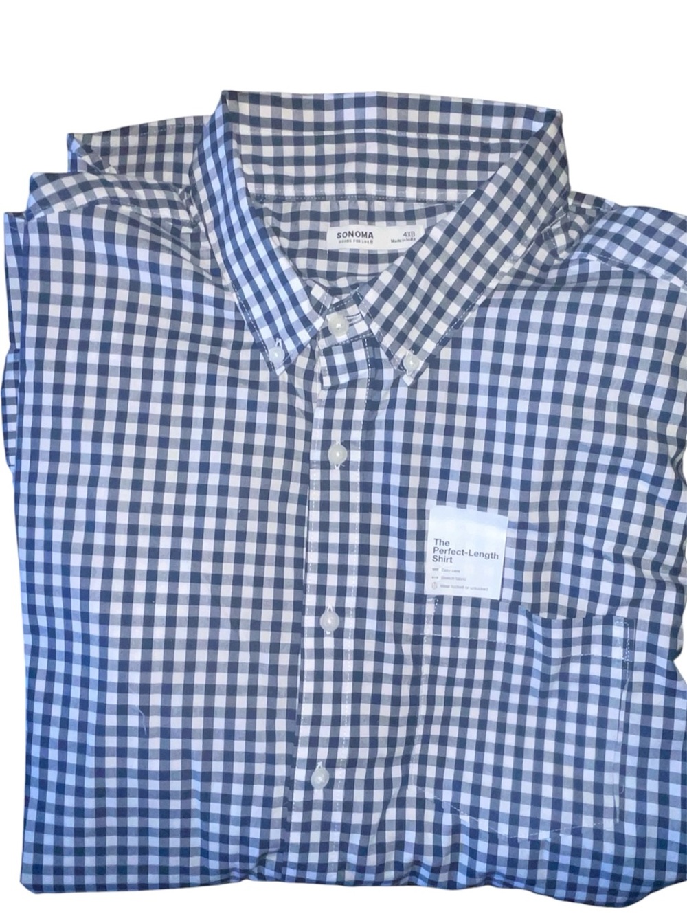 SONOMA Men's Blue and White Check Button-Down Shirt Big and Tall